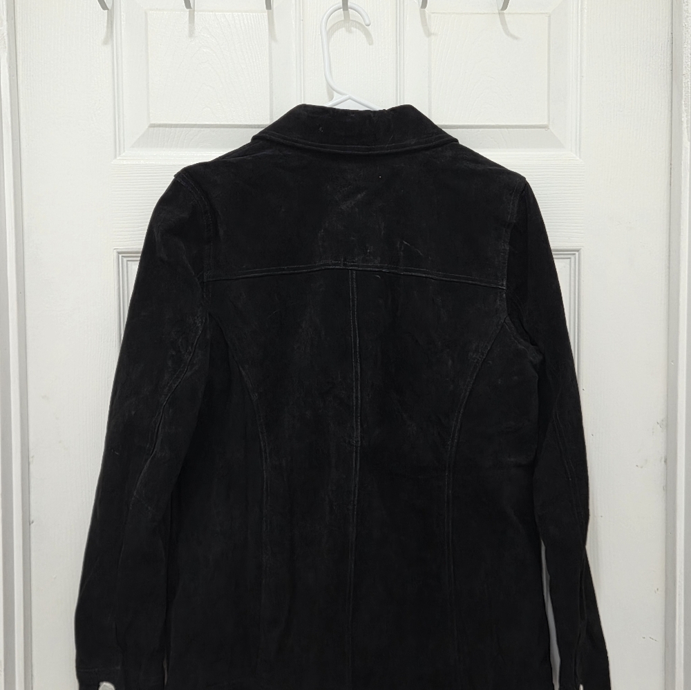Dennis Basso Suede Leather Button Front  Black Jacket Women’s Sz Small Washable - Picture 11 of 16